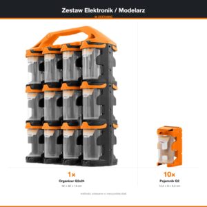 Zestaw Elektronik / Modelarz — Organizer Q2x24 + 10× Pojemnik Q2
